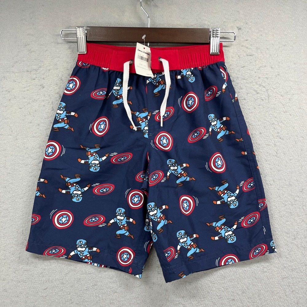 Captain America Marvel Hanna Andersson Swim Shorts Boys 6-7 Blue Superhero NEW